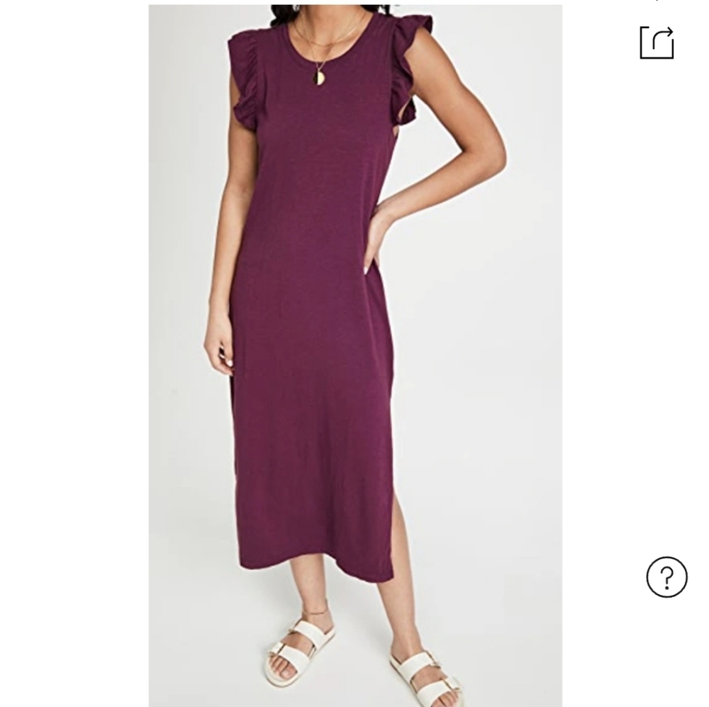 Sundry Plum Ruffle Sleeve Midi Dress